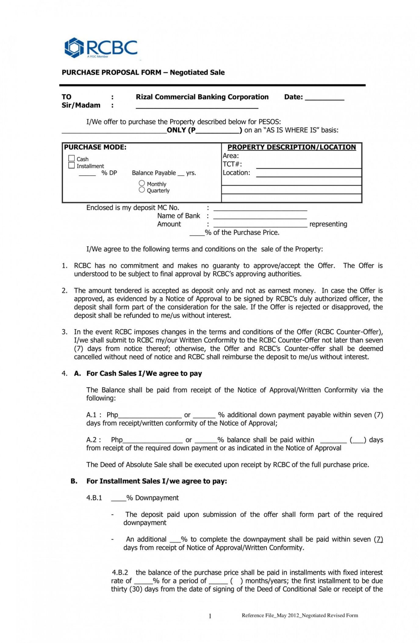 equipment purchase proposal template template for bid proposal