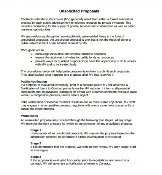 free 8 unsolicited proposal templates  sample templates government proposal template sample doc