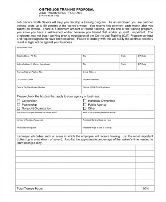 printable job proposal template  template business sample training proposal template doc