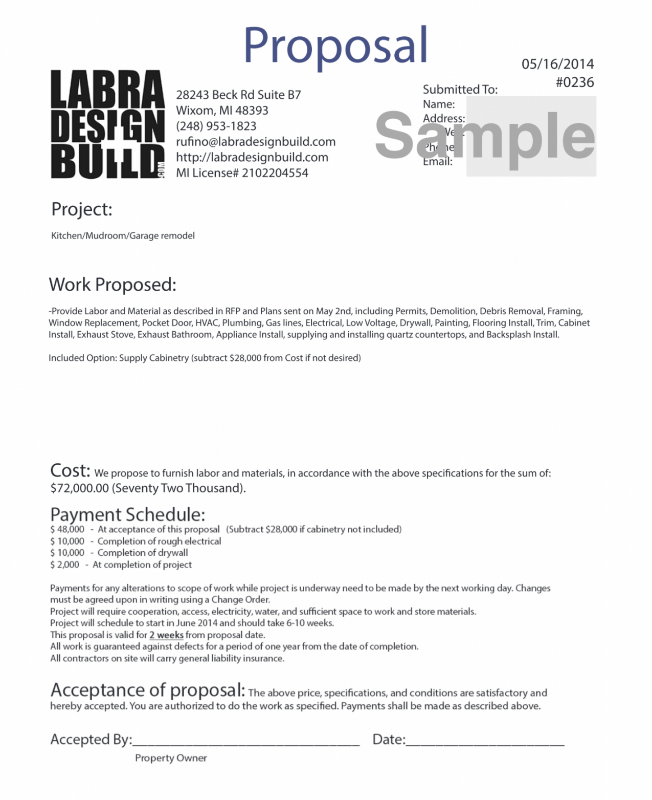 sample editable home design build services labra designbuild construction management proposal template excel