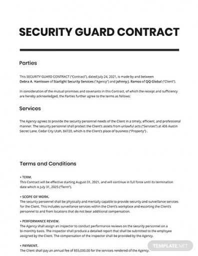sample security guard contract template free pdf  word security company proposal template excel