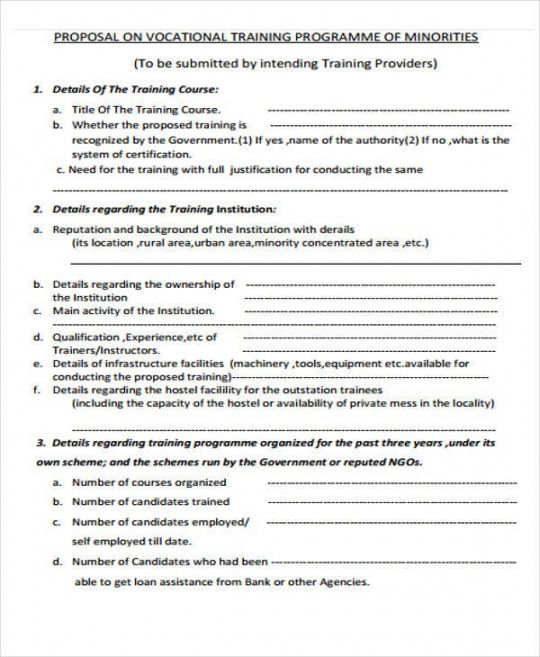 editable training business proposal templates  12 free word pdf training course proposal template example