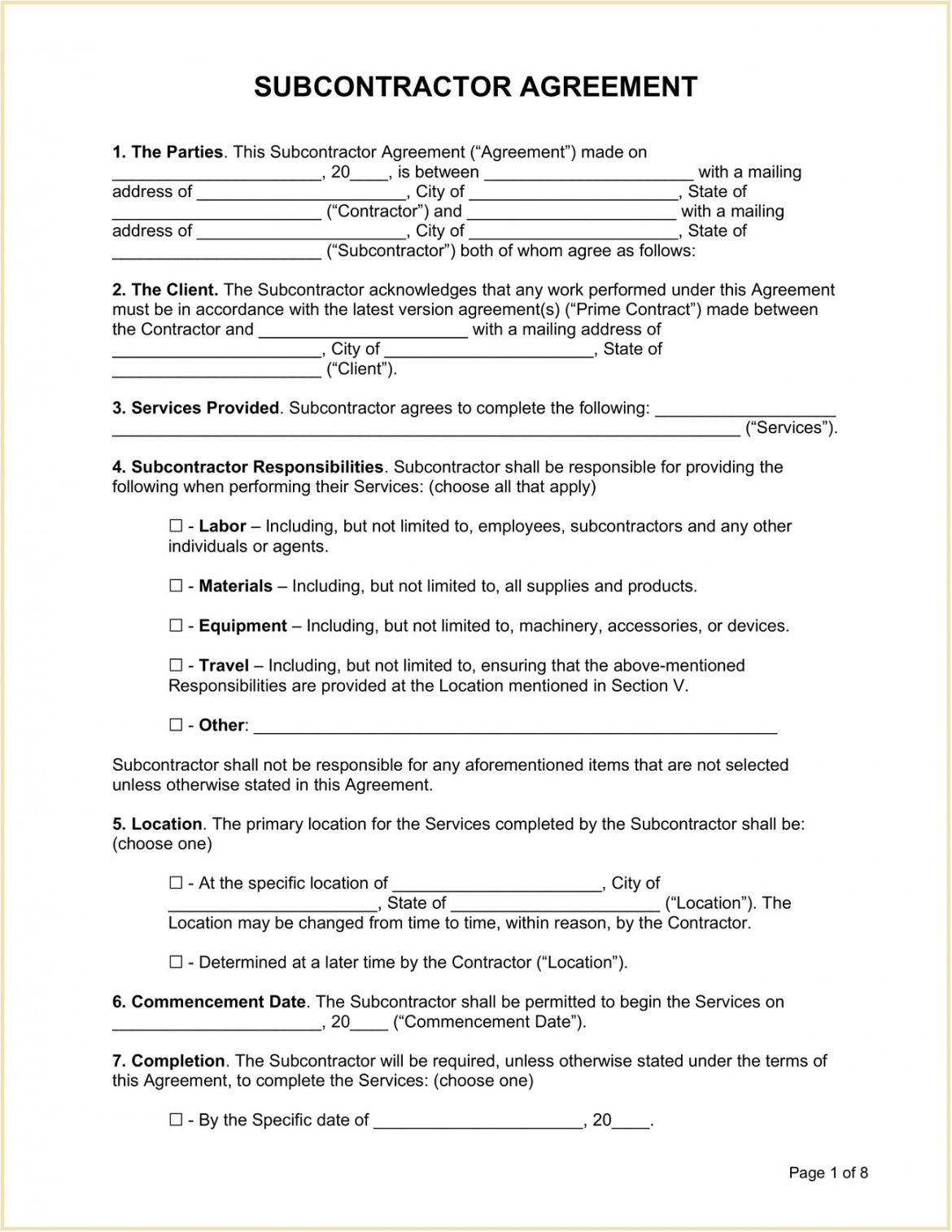 printable subcontractor agreement template sample subcontractor bid proposal template example