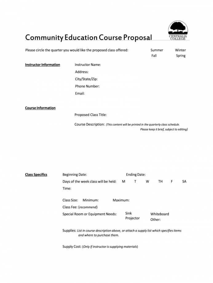 sample community education course proposal centralia college college course proposal template pdf