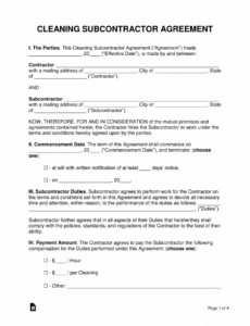 sample editable free cleaning subcontractor agreement template subcontractor bid proposal template excel