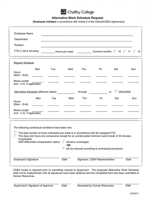 editable fill  free fillable forms chaffey college alternative work schedule proposal template pdf