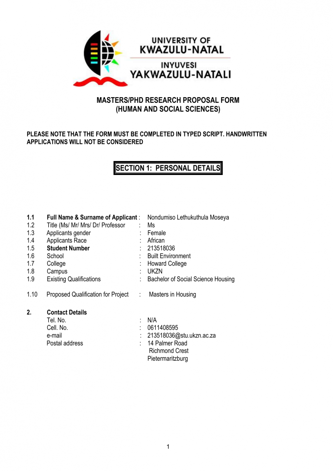 research proposal example ukzn