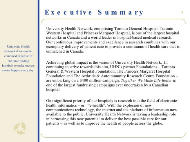 executive summary report example  template business hospital project proposal template
