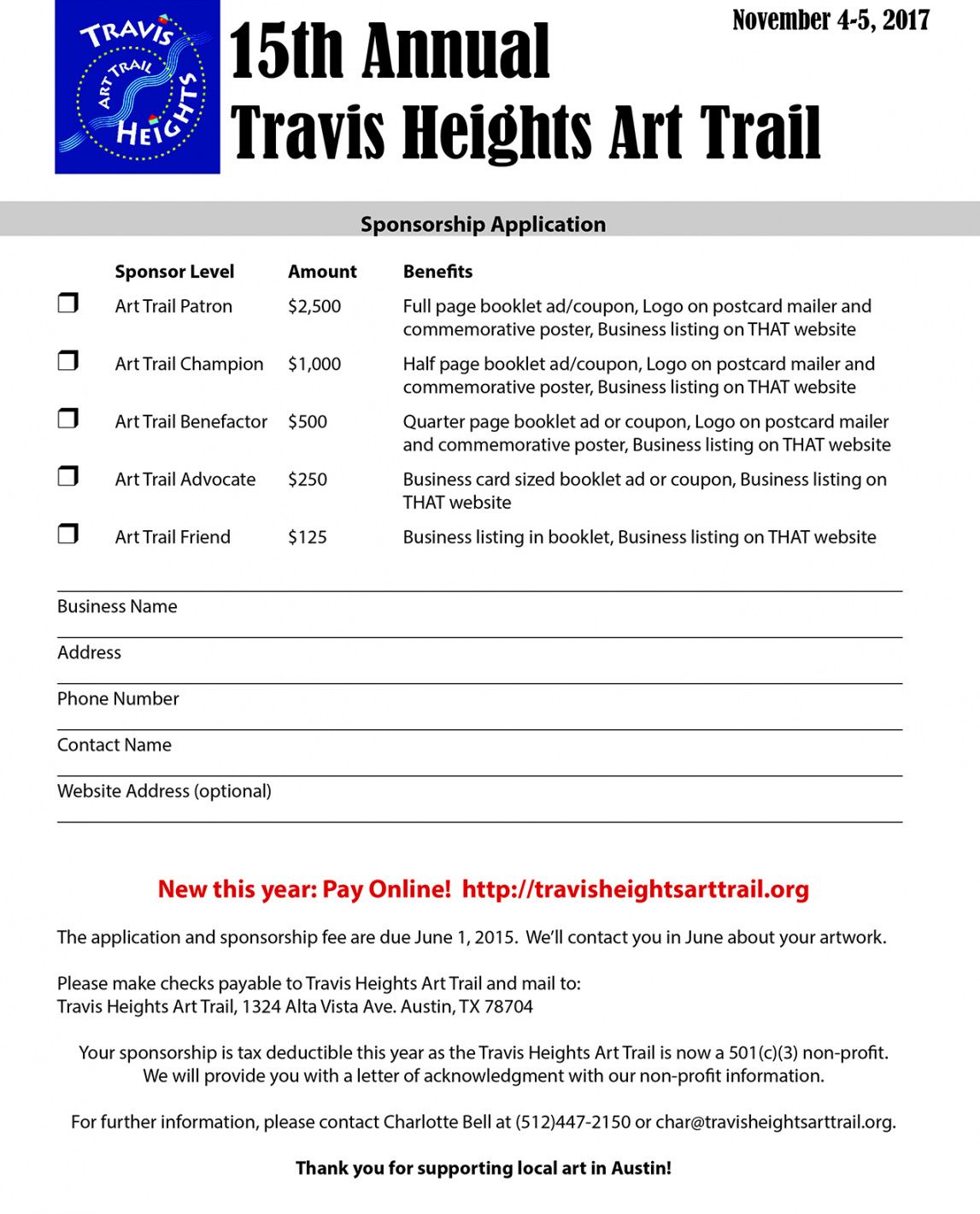 sample become a trail sponsor  travis heights art trail artist sponsorship proposal template
