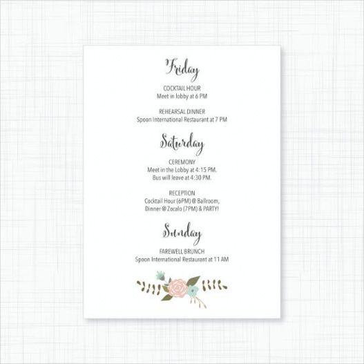 editable 26 wedding itinerary templates  free sample example format download reception itinerary template doc