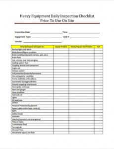 free 11 equipment checklists  sample templates heavy equipment inventory template doc
