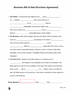 free business bill of sale form purchase agreement  word  pdf  eforms nventory agreement template excel