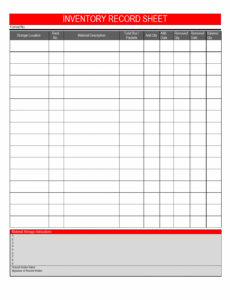 free inventory record sheet parts inventory template word