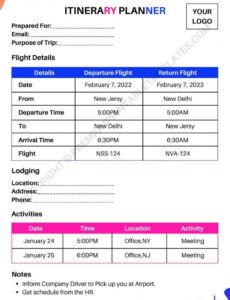 free printable itinerary planner template in pdf and word  premium agenda itinerary template word