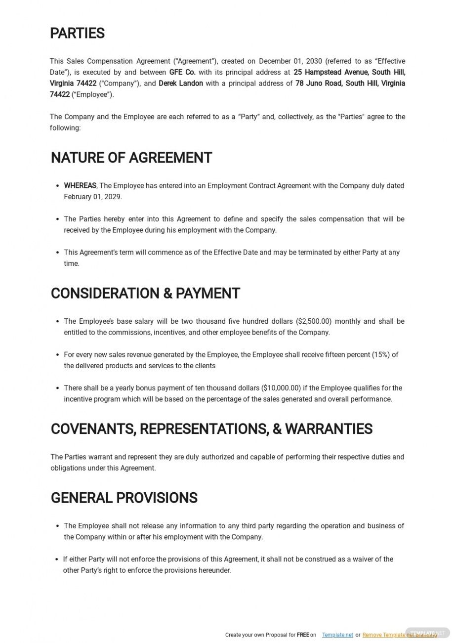printable sales compensation agreement template in google docs word  template sales commission proposal template
