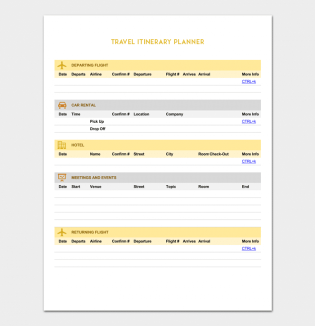 printable vacation itinerary template  5 planners for word doc &amp; pdf format excursion itinerary template excel
