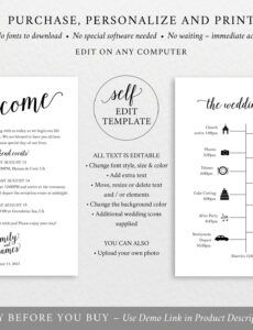 printable wedding itinerary template modern script editable instant download reception itinerary template word