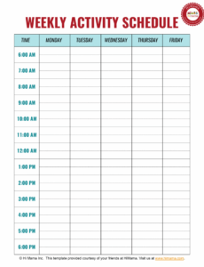 printable weekly activity schedule template  monday to friday  hi mama download activity itinerary template excel
