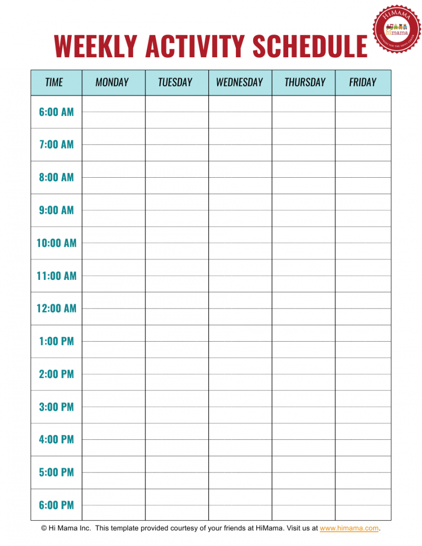 printable weekly activity schedule template  monday to friday  hi mama download activity itinerary template excel