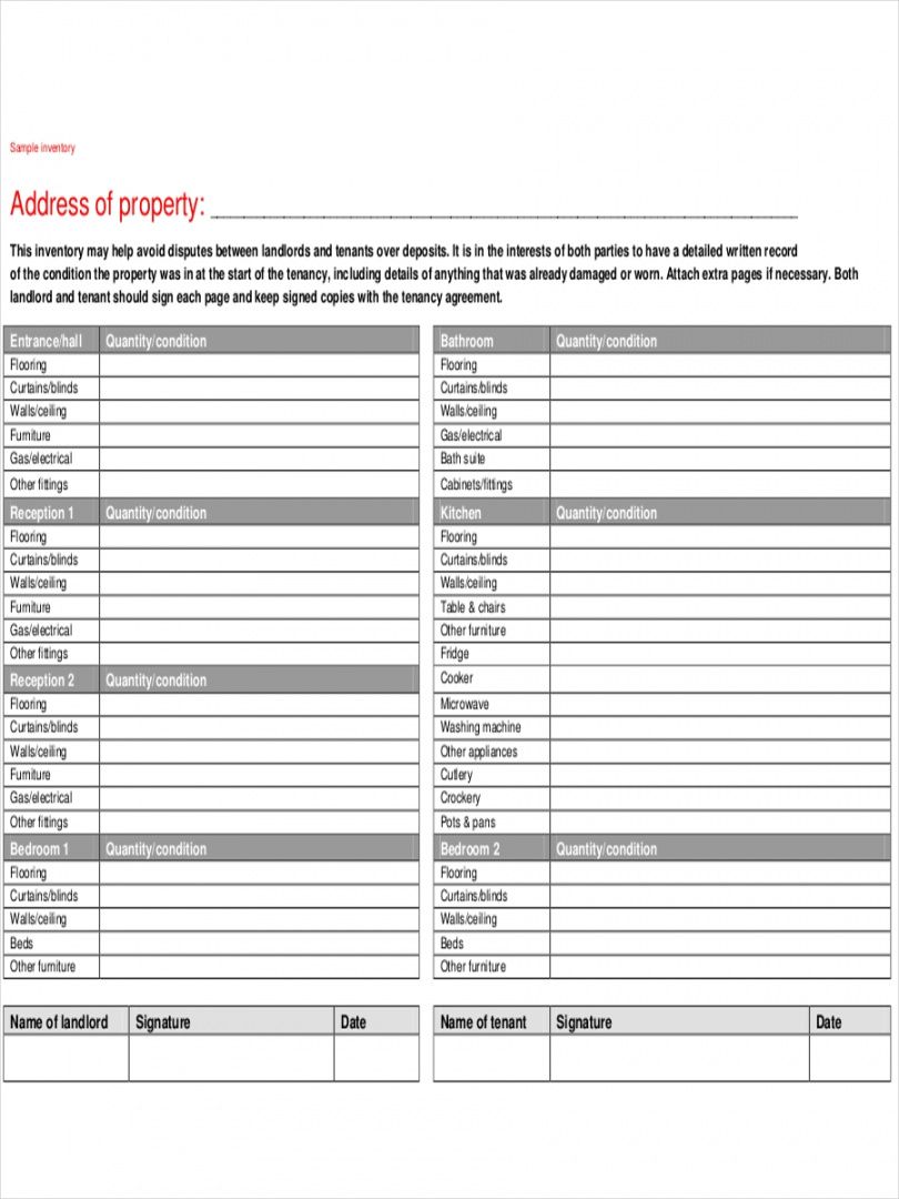 sample free 8 rental inventory examples &amp; samples in pdf  examples tenancy inventory template
