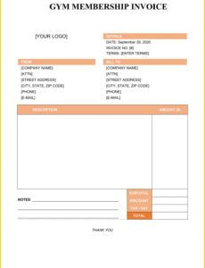 sample gym membership invoice template fitness class proposal template