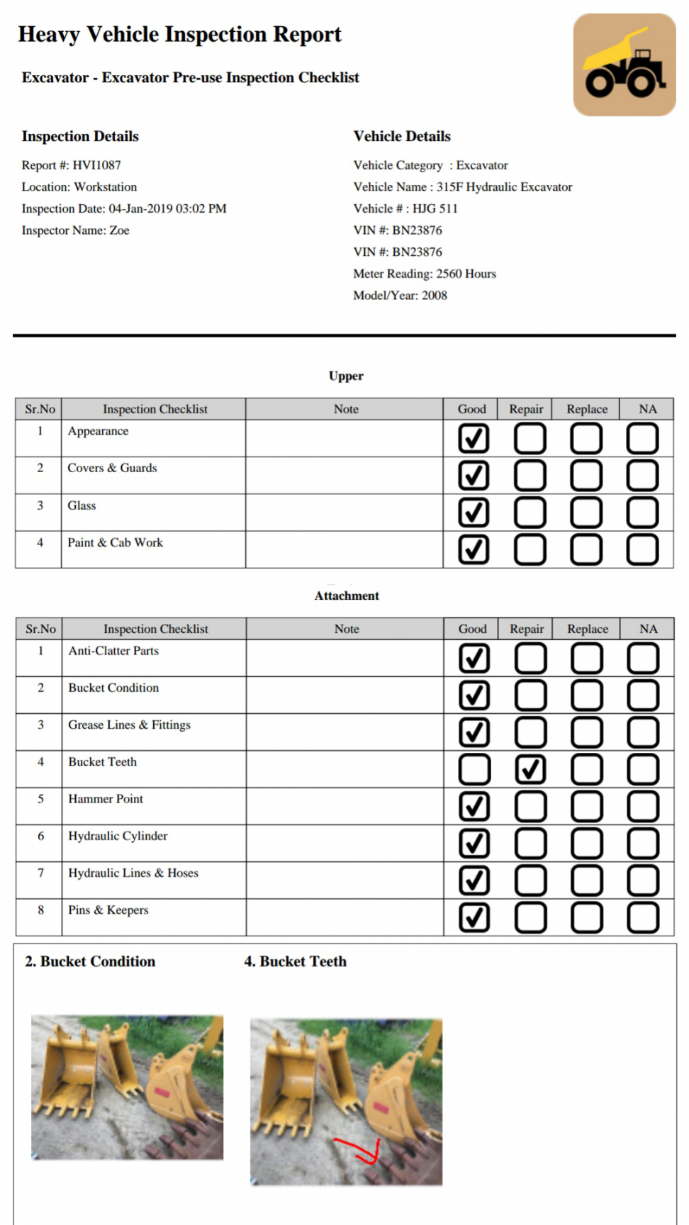 sample inspection app vehicle report  heavy machinery  equipment heavy equipment inventory template pdf