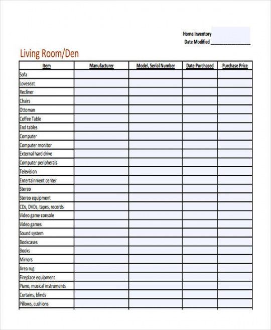 sample inventory sheet template  11 free samples examples format download property inventory template pdf