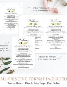 sample printable wedding itinerary template editable welcome letter floral reception itinerary template word