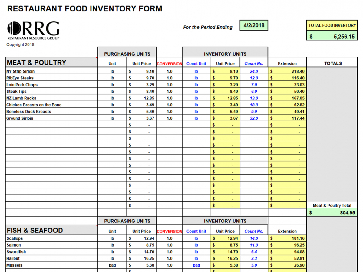 sample restaurant inventory list ~ excel templates meat inventory template example
