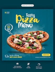 editable food menu and delicious pizza social media banner template  premium menu banner design template word