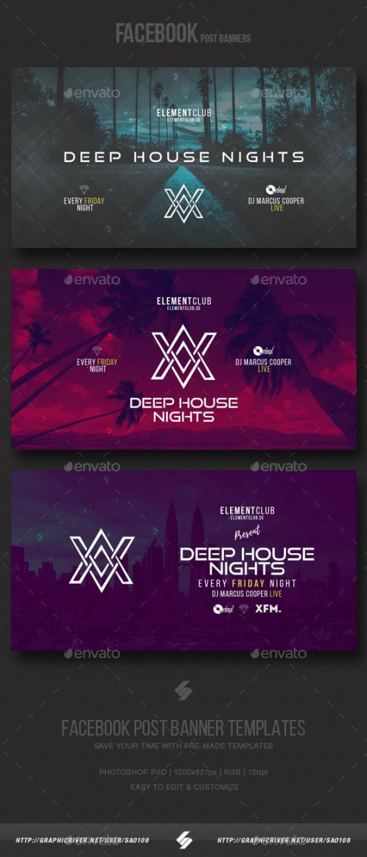 free electronic music party  facebook post banner templates psd inside electronic banner design template example