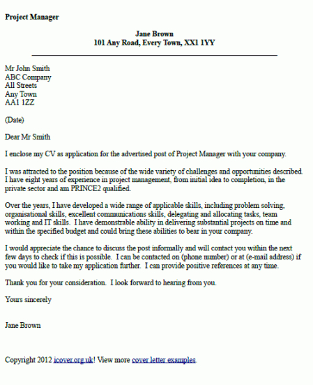 editable project manager cover letter example  icoveruk under new management letter template doc