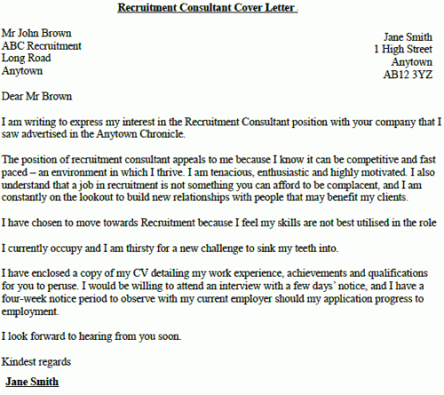free recruitment consultant cover letter example  lettercv under new management letter template excel