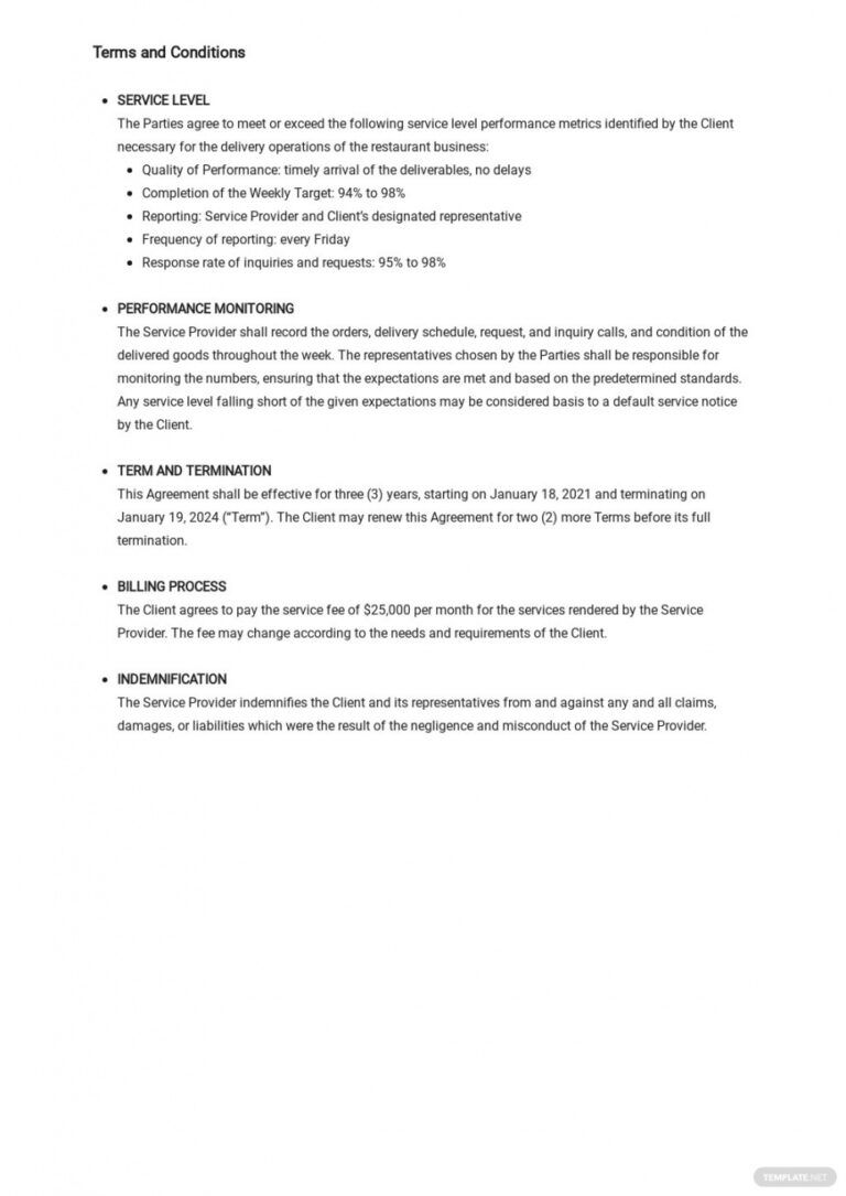 Restaurant Service Level Agreement Template Free Pdf Word Doc Restaurant Service Level Agreement Template Free Pdf Word Doc