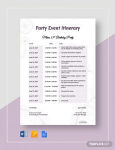 printable free party event itinerary template download 74 itinerary in new york trip itinerary template word