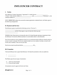 editable free social media influencer contract template  pdf  lawdistrict influencer brand ambassador proposal template excel