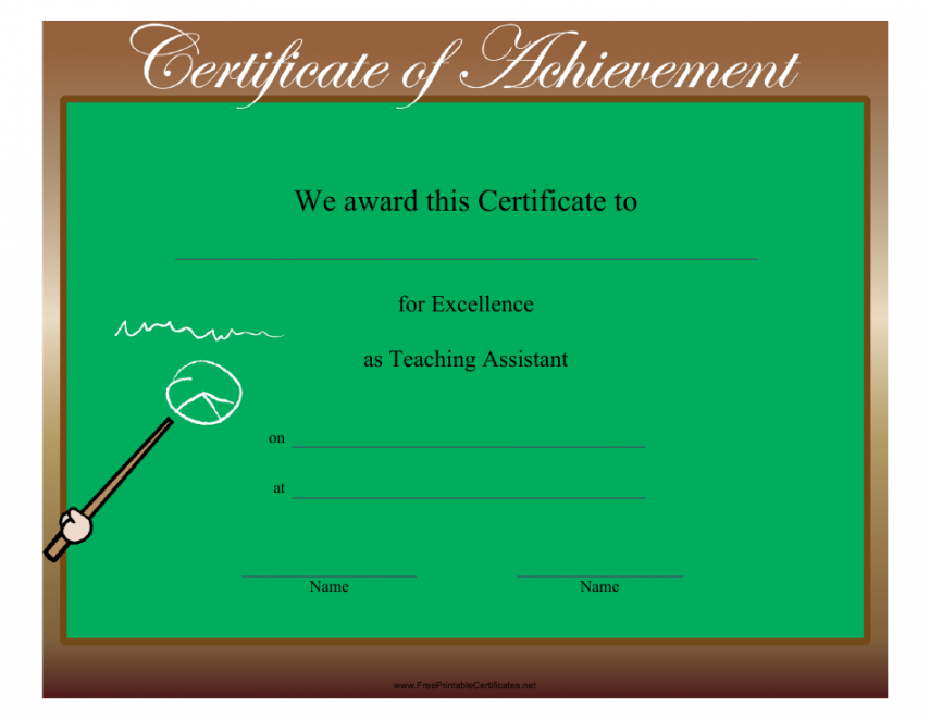 editable green teaching assistant certificate of achievement template download teaching assistant performance management template