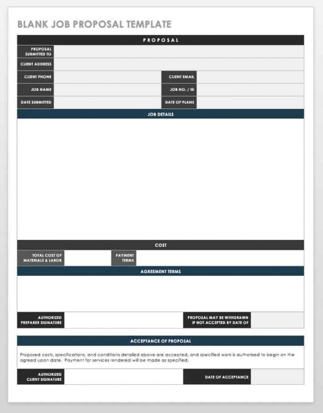printable free job proposal templates  smartsheet proposal for new position template excel