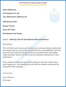 sample warning letter to employee for poor performance pdf  infoupdate poor performance management template excel