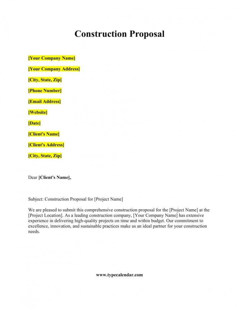 Printable Free Printable Construction Proposal Templates Agreements Pdf