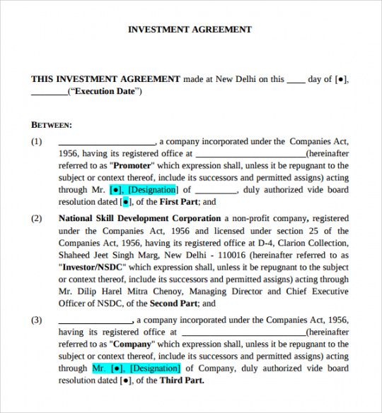 sample sample business investment agreement  7 free documents download in pdf word business proposal to investors template