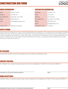 Custom Job Bid Proposal Template Excel