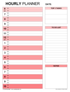 sample free printable hourly planner hourly time management template pdf