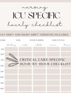 sample icu nursing checklist hourly planner  etsy nursing time management template example