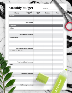 free monthly expense printable monthly budget template  printable templates free 12 month income and expense template doc