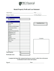 printable rental property profit and loss statement pdf  fill online printable fillable blank  pdffiller rental property income and expense template example