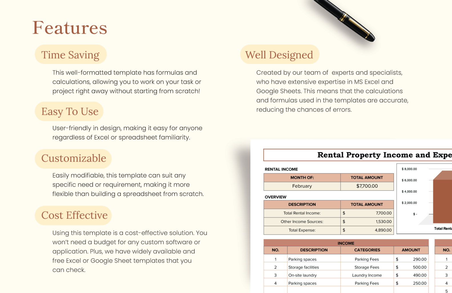 rental property income and expense template  download in excel google sheets  template rental property income and expense template example