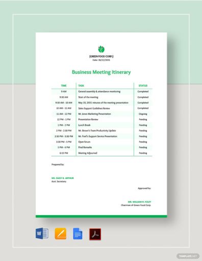 blank business event itinerary template pdf sample