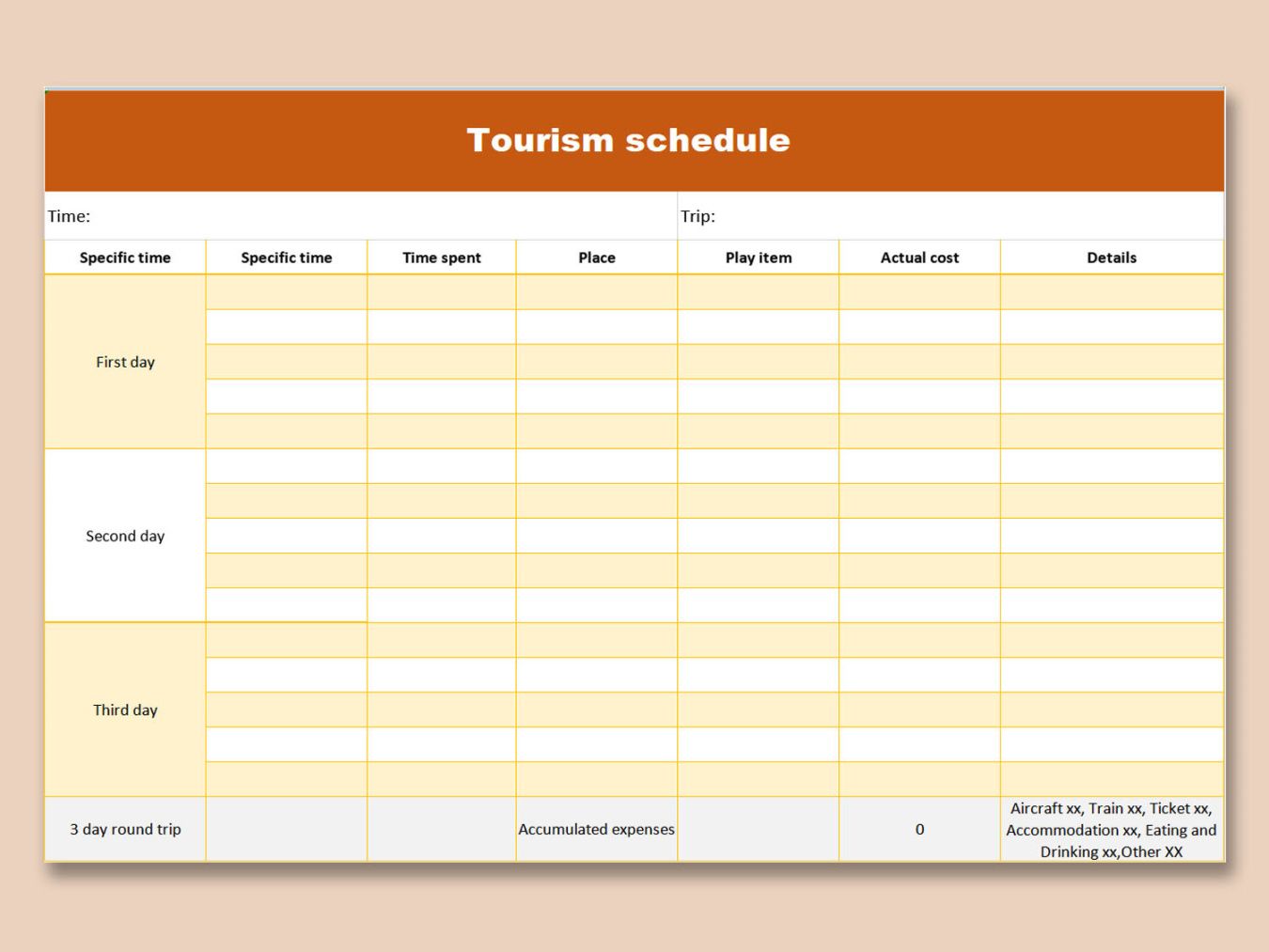 blank online travel itinerary template