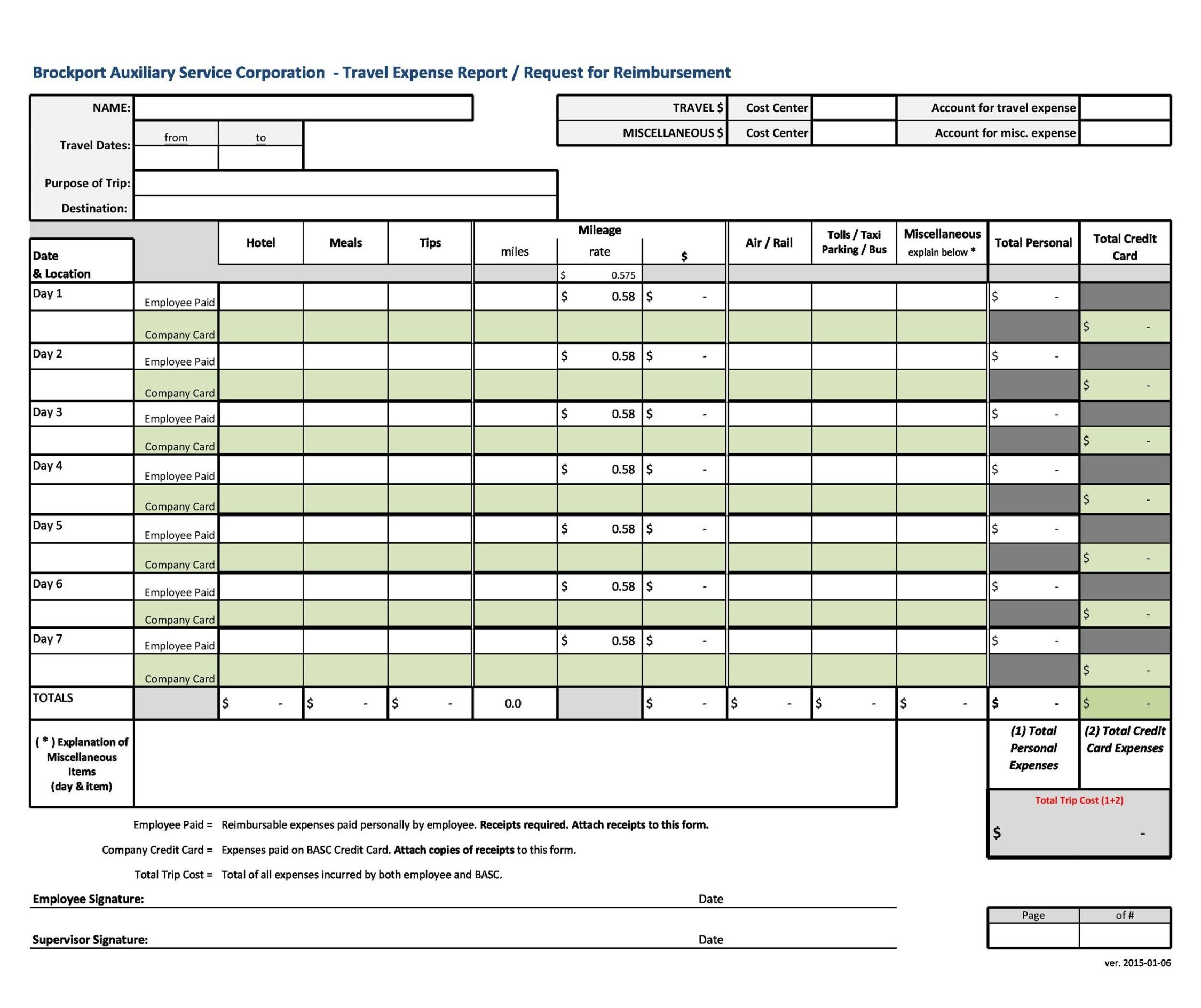 Blank Truck Driver Expense Report Template Excel Sample